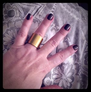 Wide Band Stainless Steel Brushed Gold Tone Ring